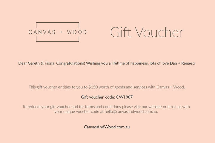 canvas and wood gift voucher